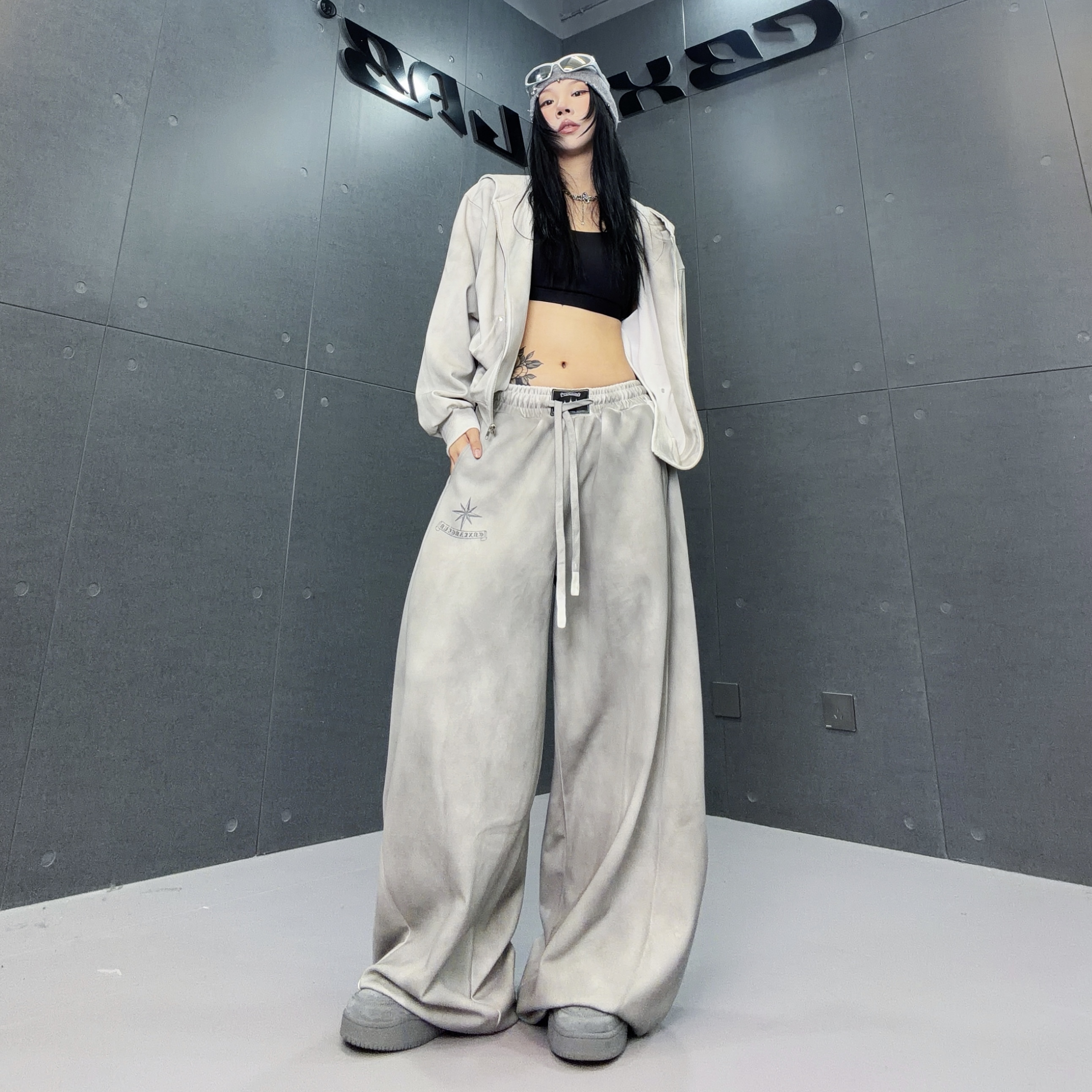 CBXLAB街舞潮牌哥特甜心做旧香蕉裤宽松复古秋冬酷辣长裤