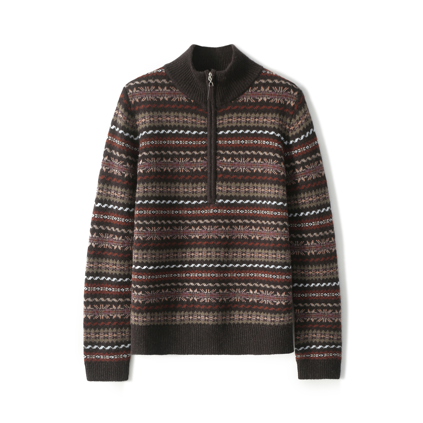 【九月木兮】费尔岛提花意大利羊毛羊绒半开襟针织上衣S82266ZYJVG