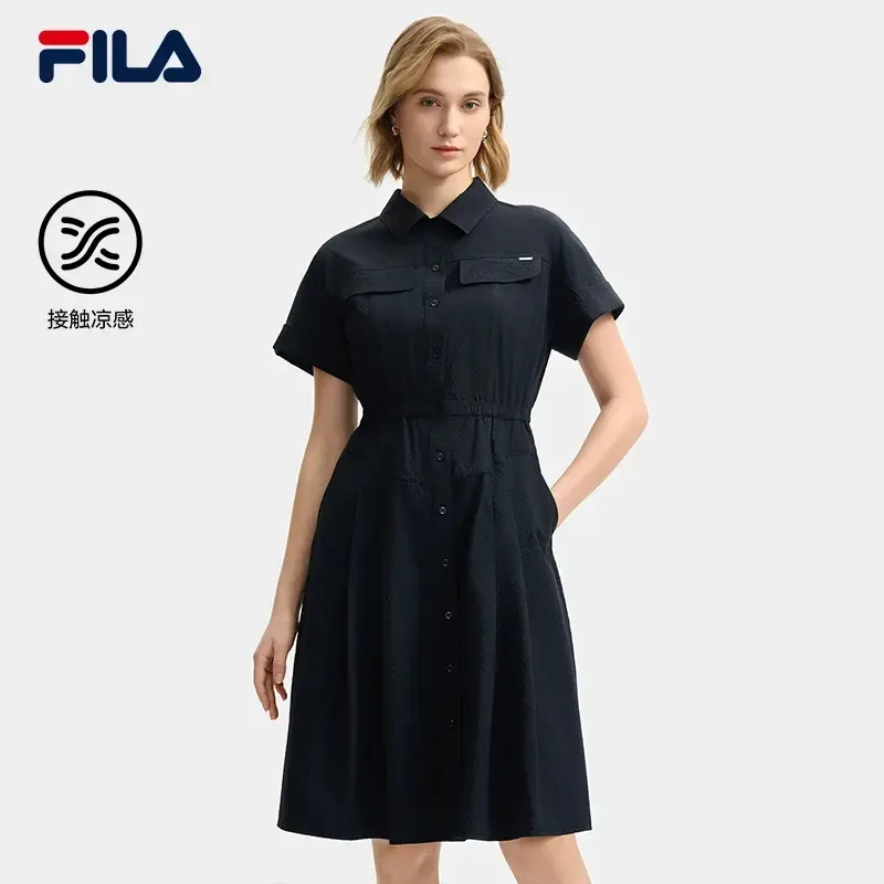 【凉感不闷热】Fila/斐乐女装春夏新款短袖POLO领连衣裙F11W523301F