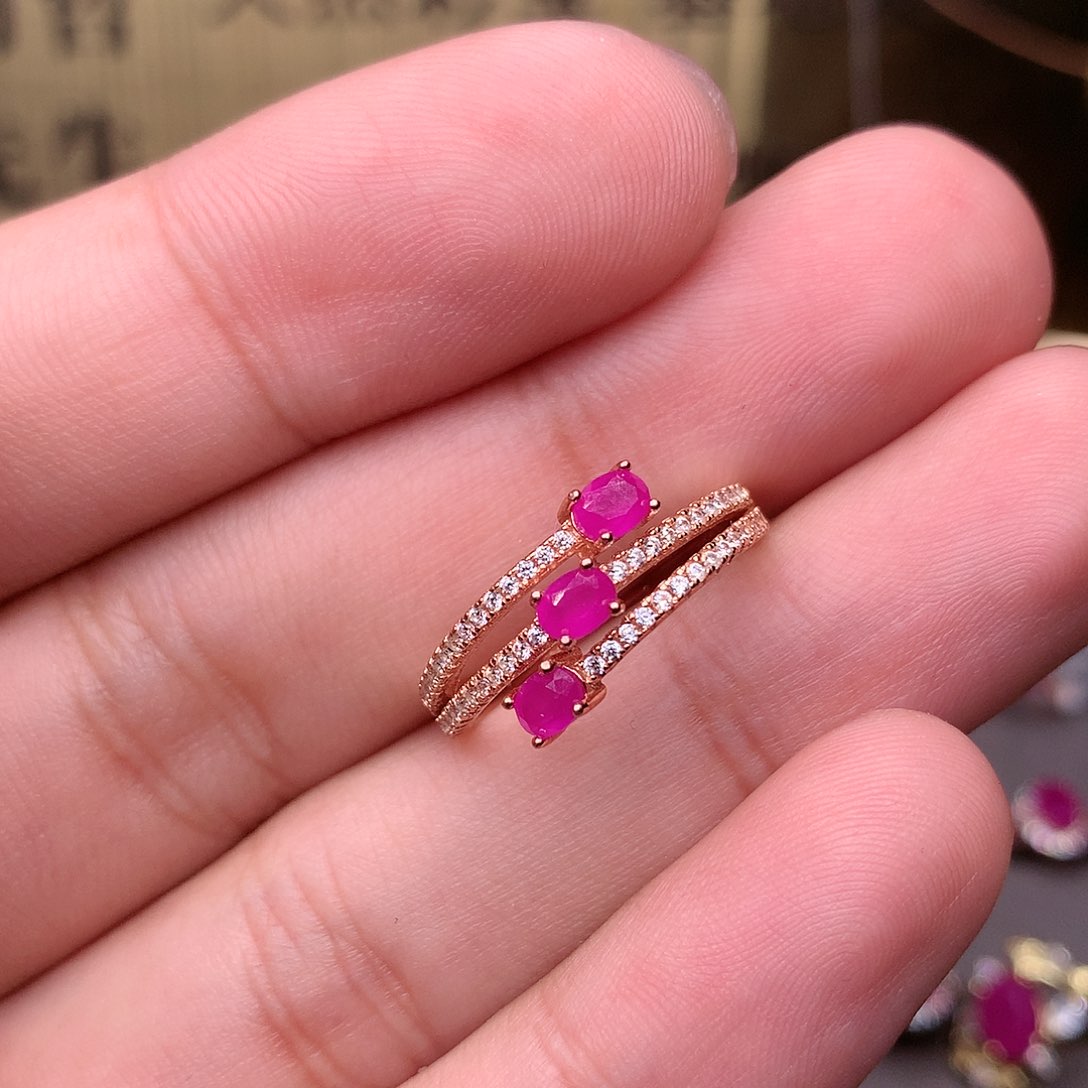 红宝石戒指银S925镶嵌