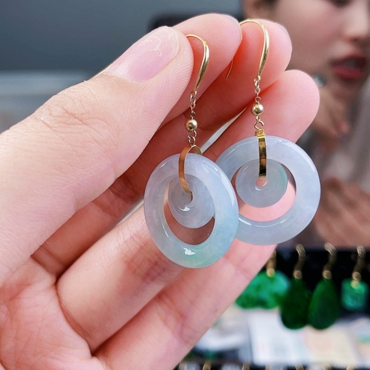 翡翠耳饰18K金镶嵌饰品