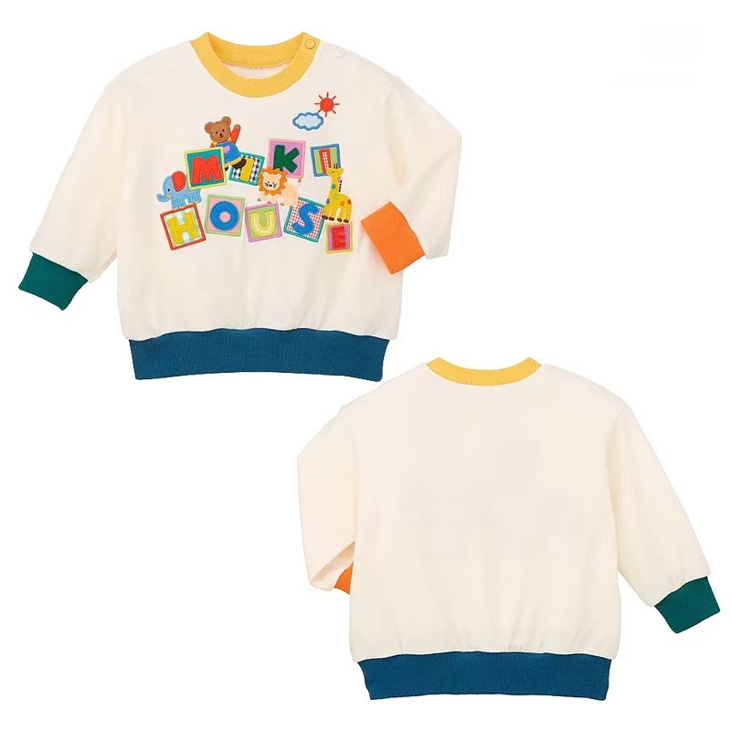 25秋季新品男女宝宝长袖字母动物贴布刺绣卫衣小熊积木字母上衣