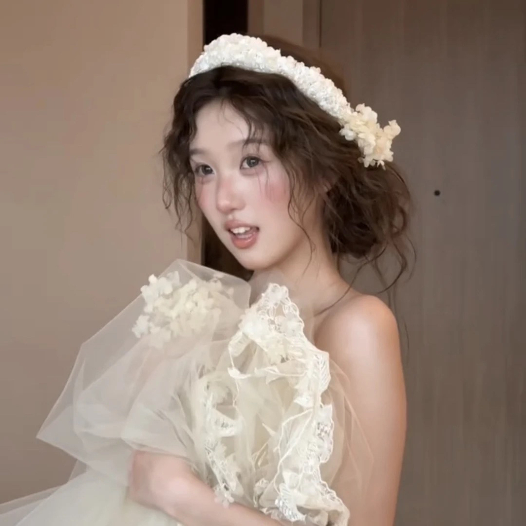 1391 手作铃兰串珠花瓣发箍发冠新娘结婚森系婚纱礼服旅拍头饰