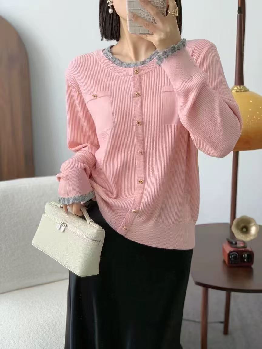 262【粉 花边领长袖】高级气质针织女衫