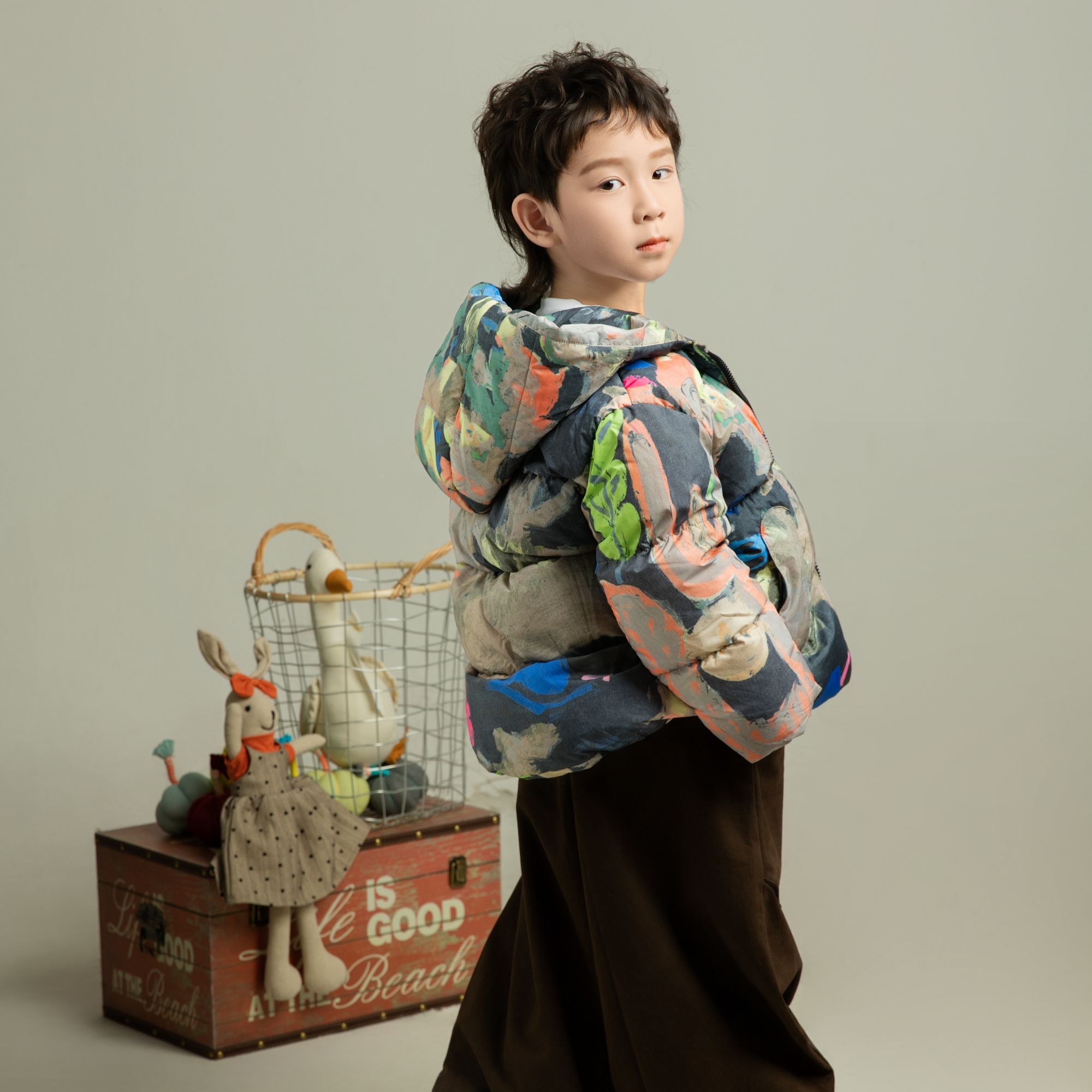 【油画印花】2025羽绒活动90白鸭绒安心绒三防彩色印花长羽绒服