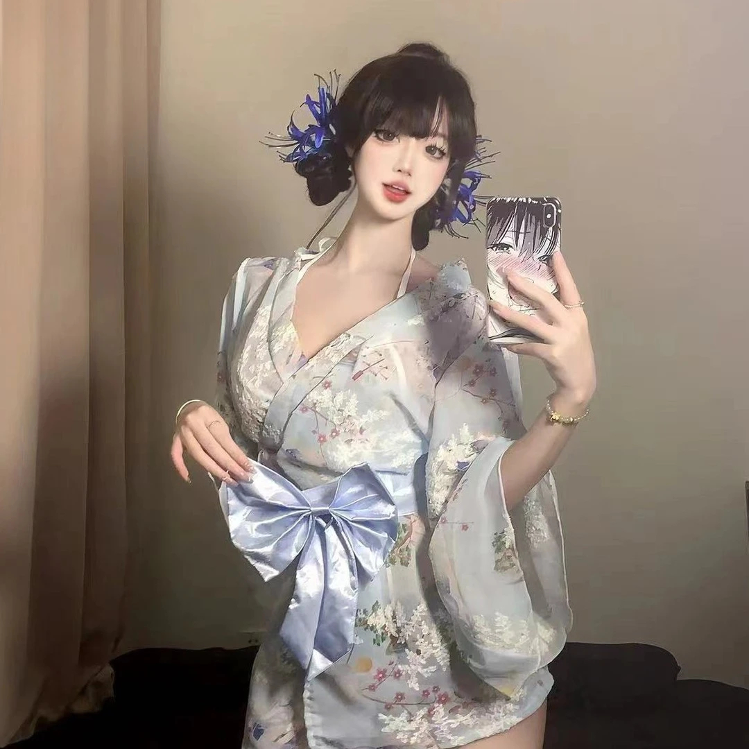 情侣内衣套装日式樱花和服性感睡衣睡裙家居服甜美蝴蝶结浴袍女新