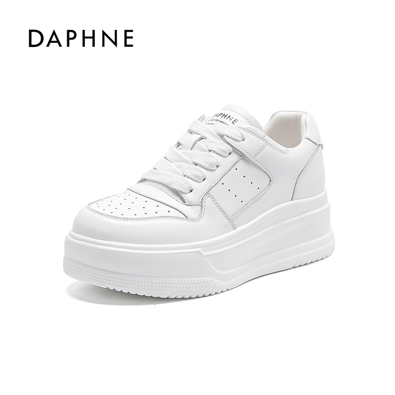 达芙妮圆头增高系带真皮女鞋2025秋季新款时尚头层牛皮气质板鞋JJ