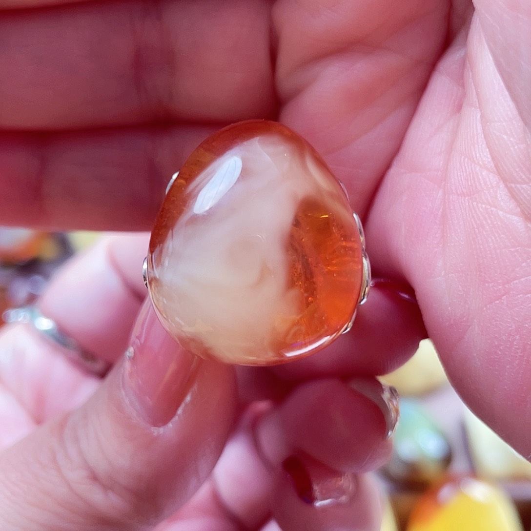 琥珀戒指银S925镶嵌戒指