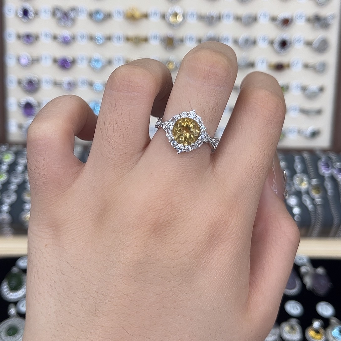 黄晶戒指银S925镶嵌