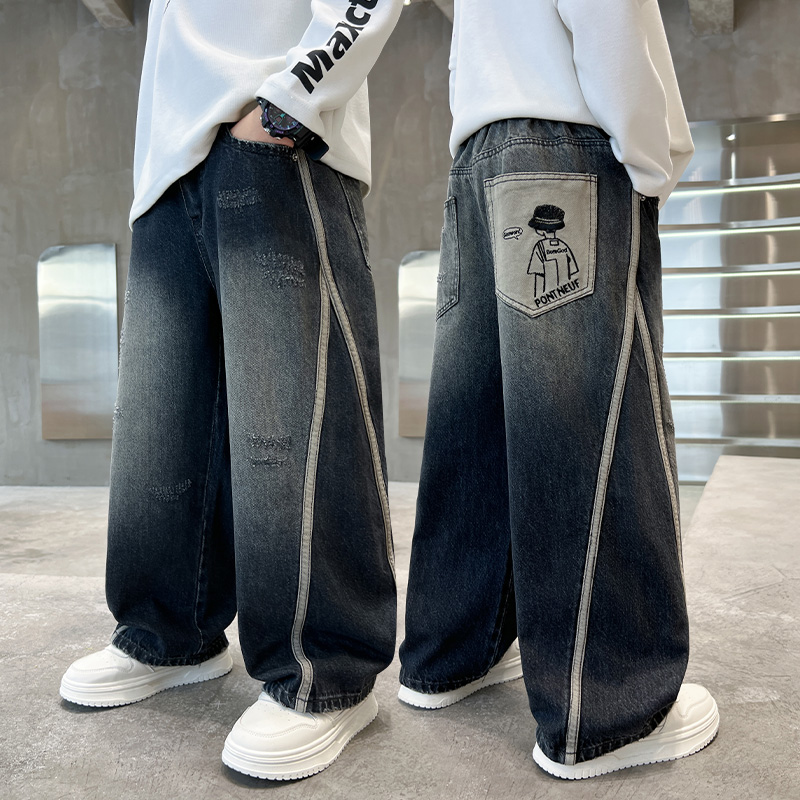 男童直筒牛仔裤春秋宽松2025中大童休闲韩版长裤儿童秋季裤子潮流