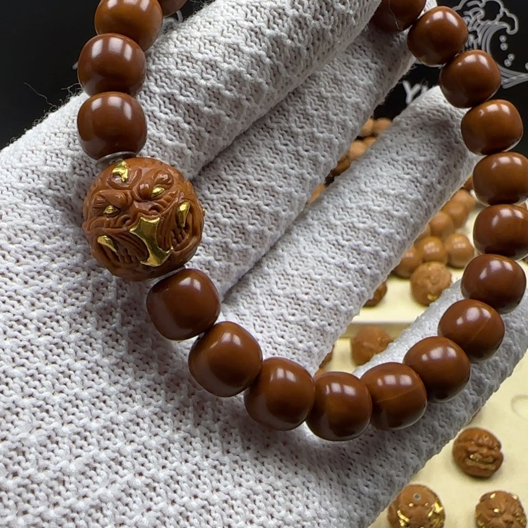 吊坠猴头核桃一套镶嵌24k