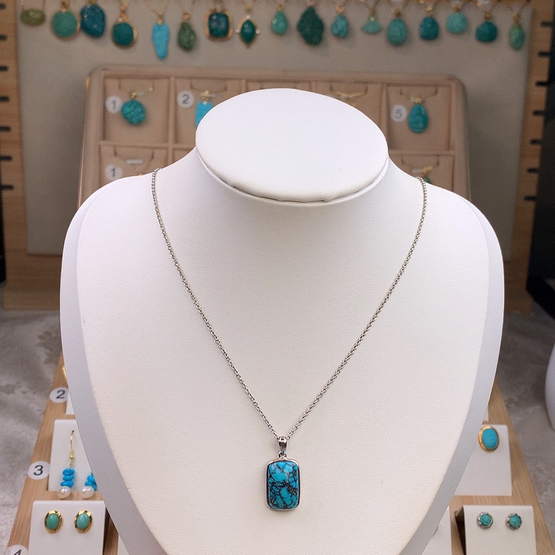 绿松石银S925镶嵌吊坠(赠链)