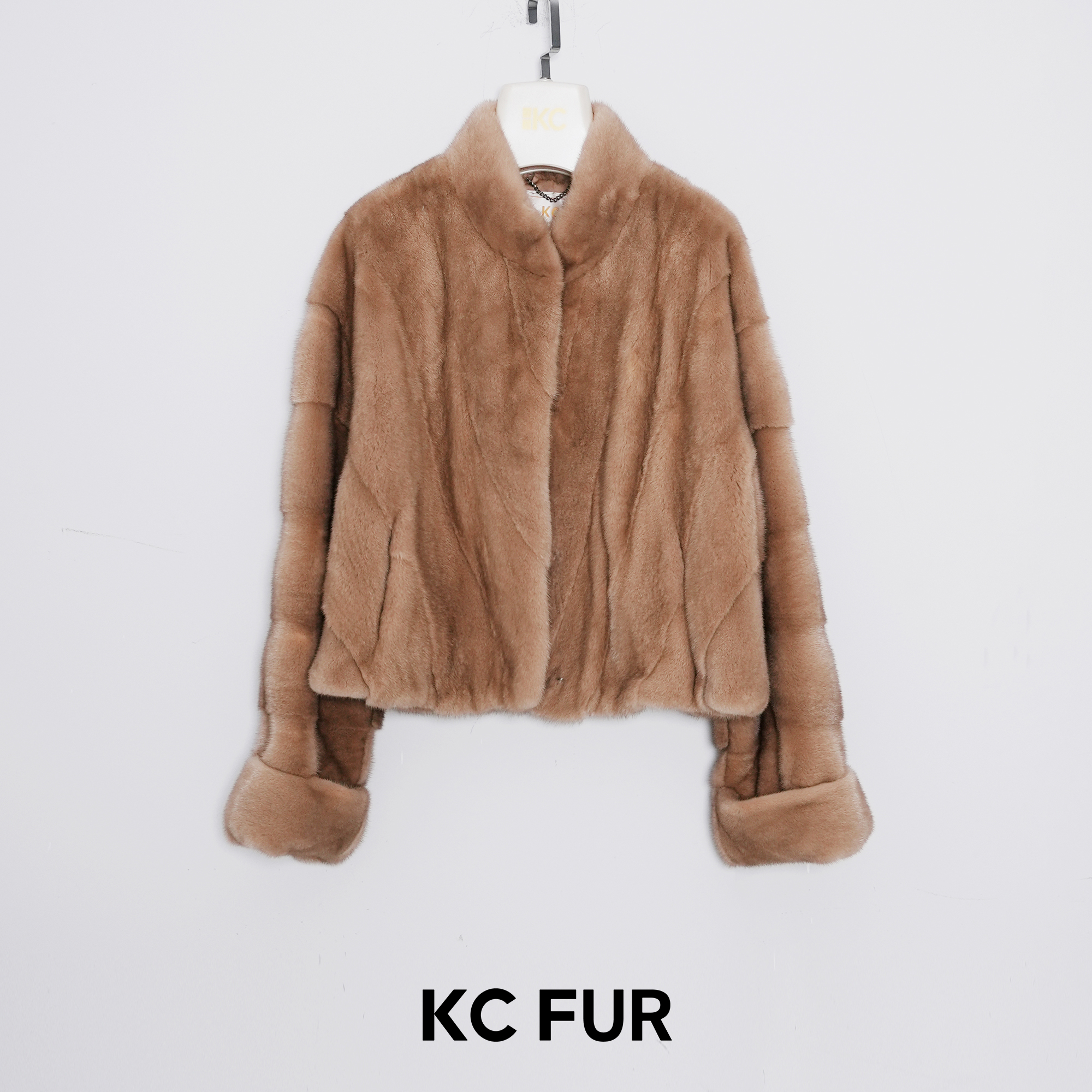 【KC皮草】立领短款横排袖皮草水貂外套55cm-K8383