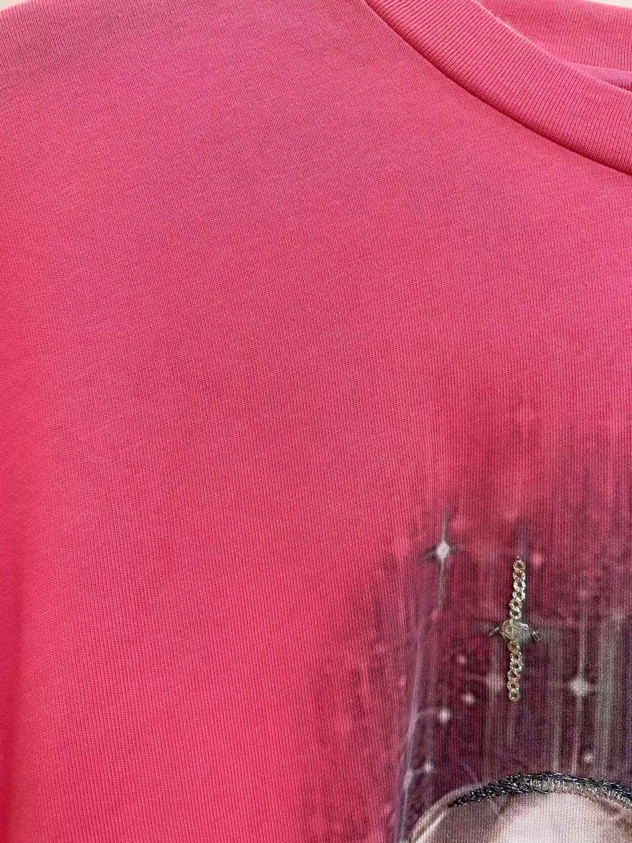 [富贵]时尚女款休闲短款玫红色T恤ZK701