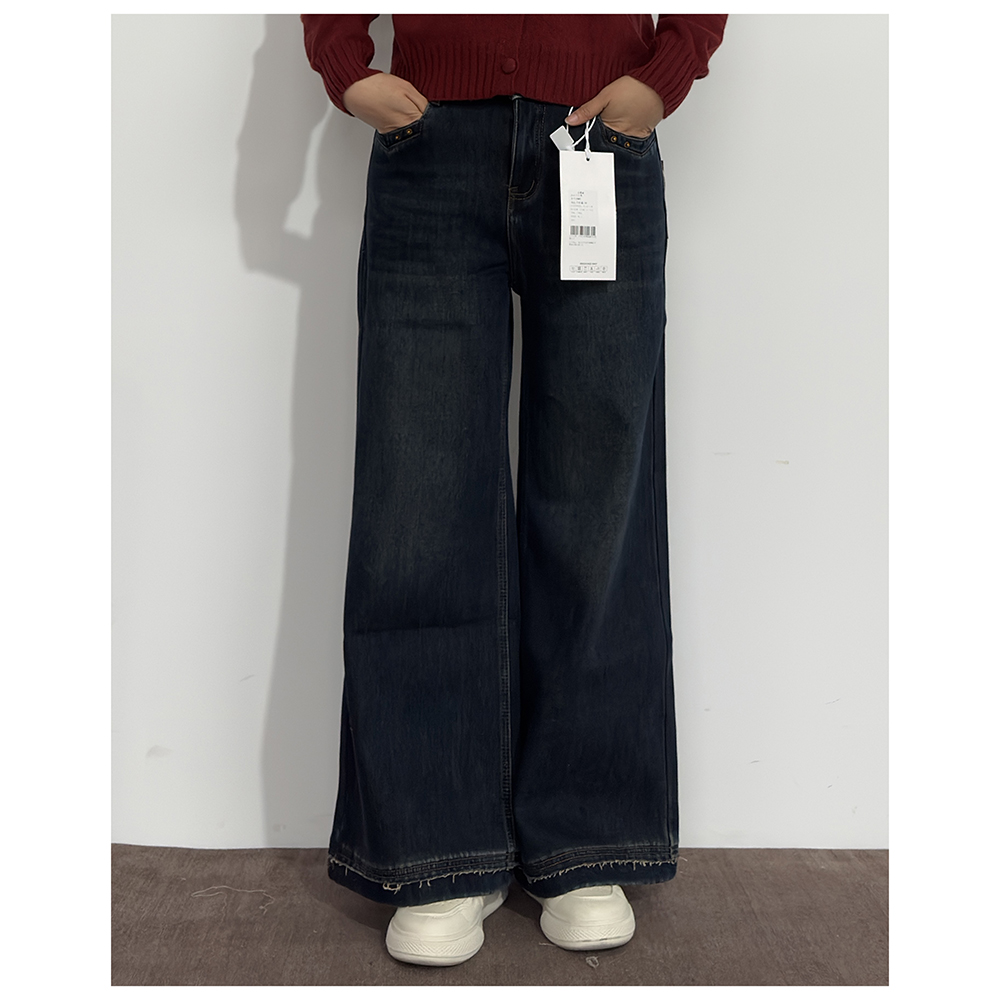 2909  秋冬新款女士时尚百搭加绒加厚直筒休闲牛仔裤女