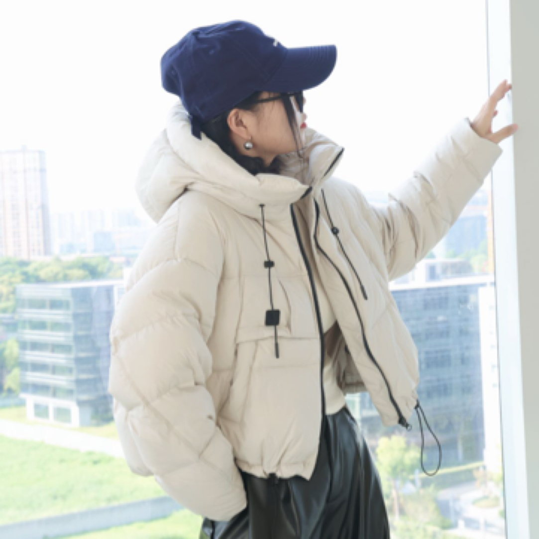FEMCEO连帽韩版拼接常规时尚加厚宽松连帽保暖秋冬羽绒服防风短款