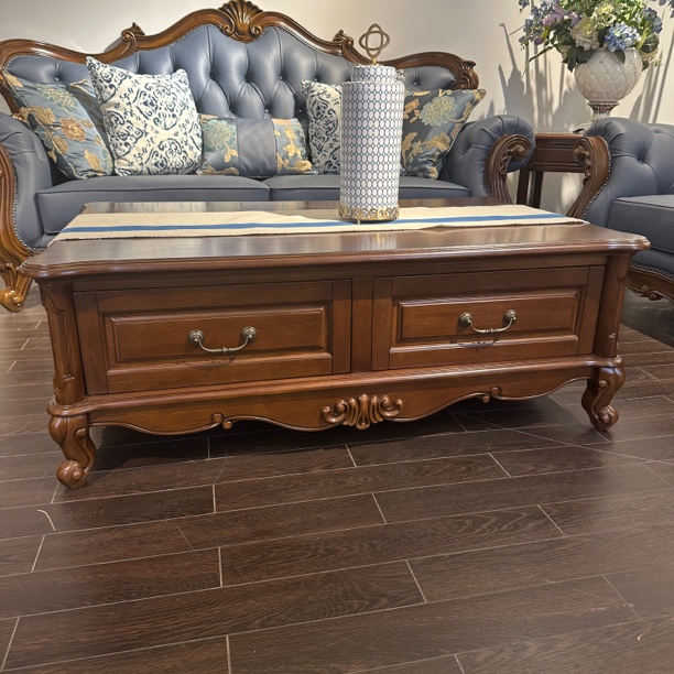 雕花油漆工艺做旧收纳榫卯复古客厅美式茶几地柜欧式柜子收纳柜