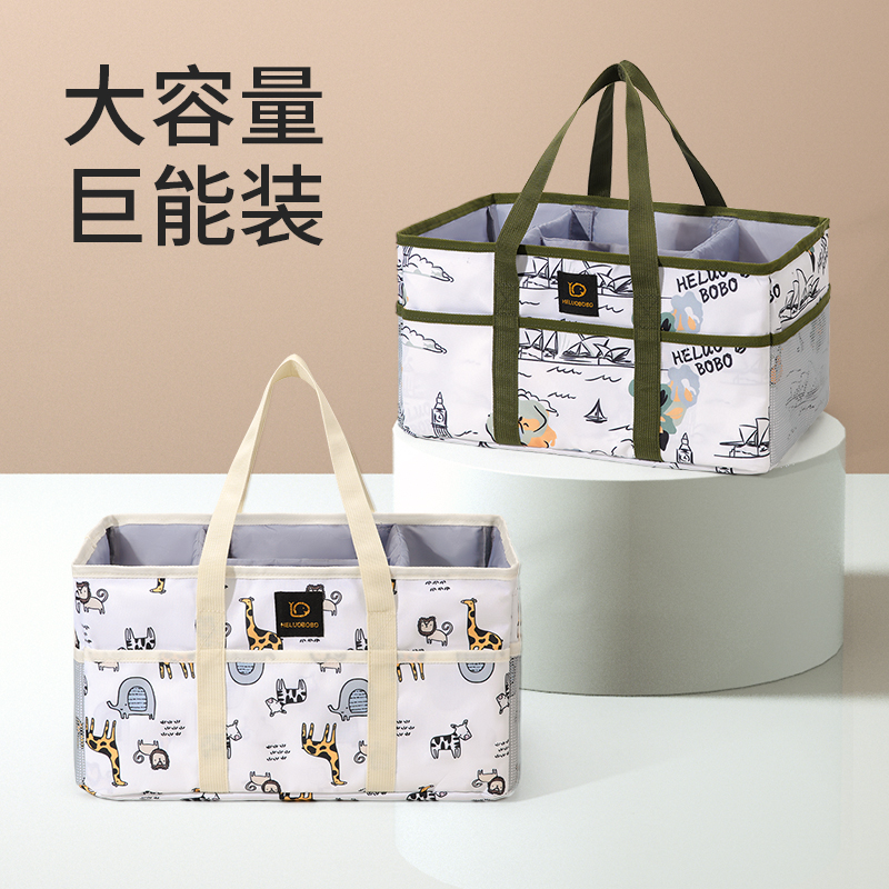 新款大容量手提妈咪包多功能分区便携可水洗婴儿用品收纳包