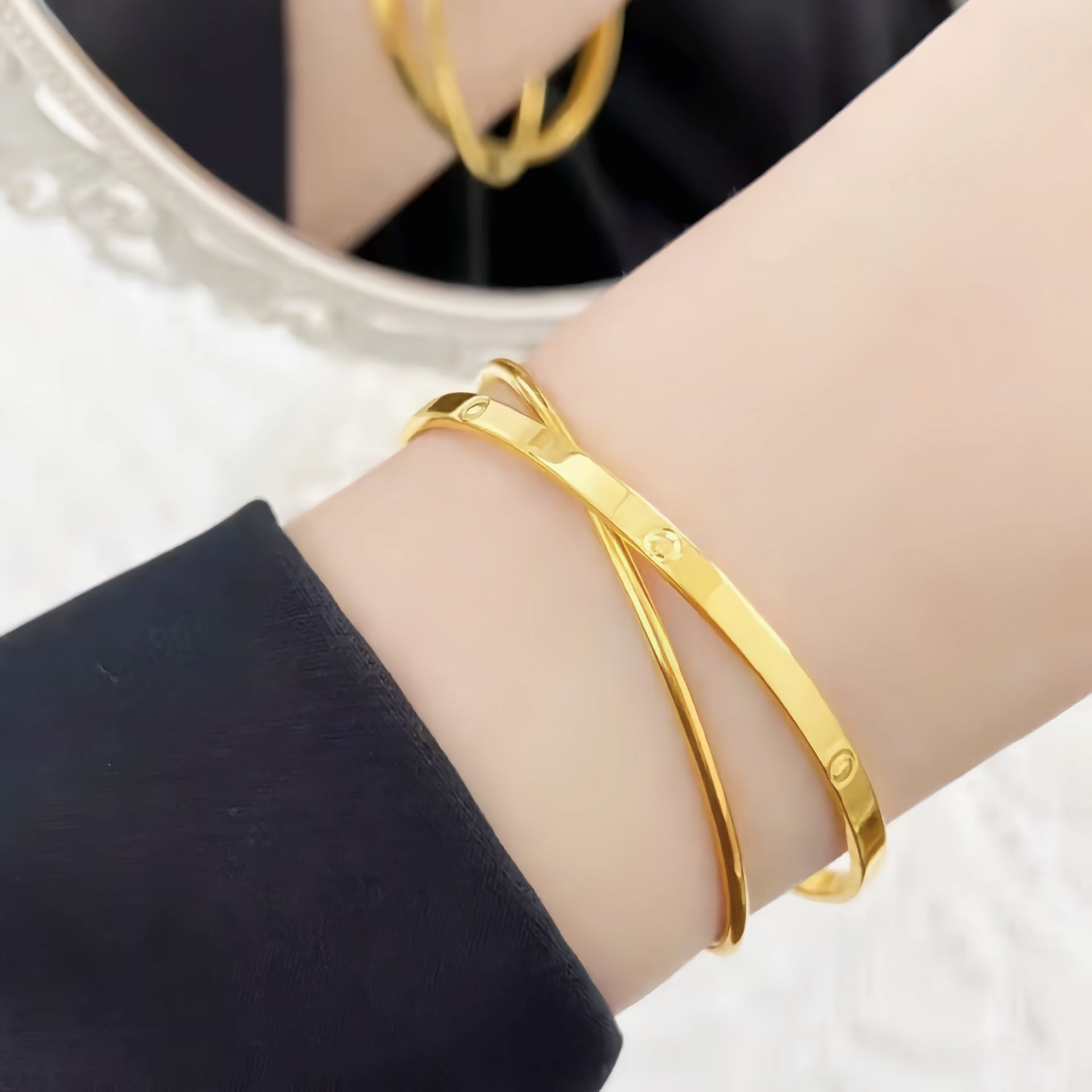 铜合金手链 147双圈圆点手镯