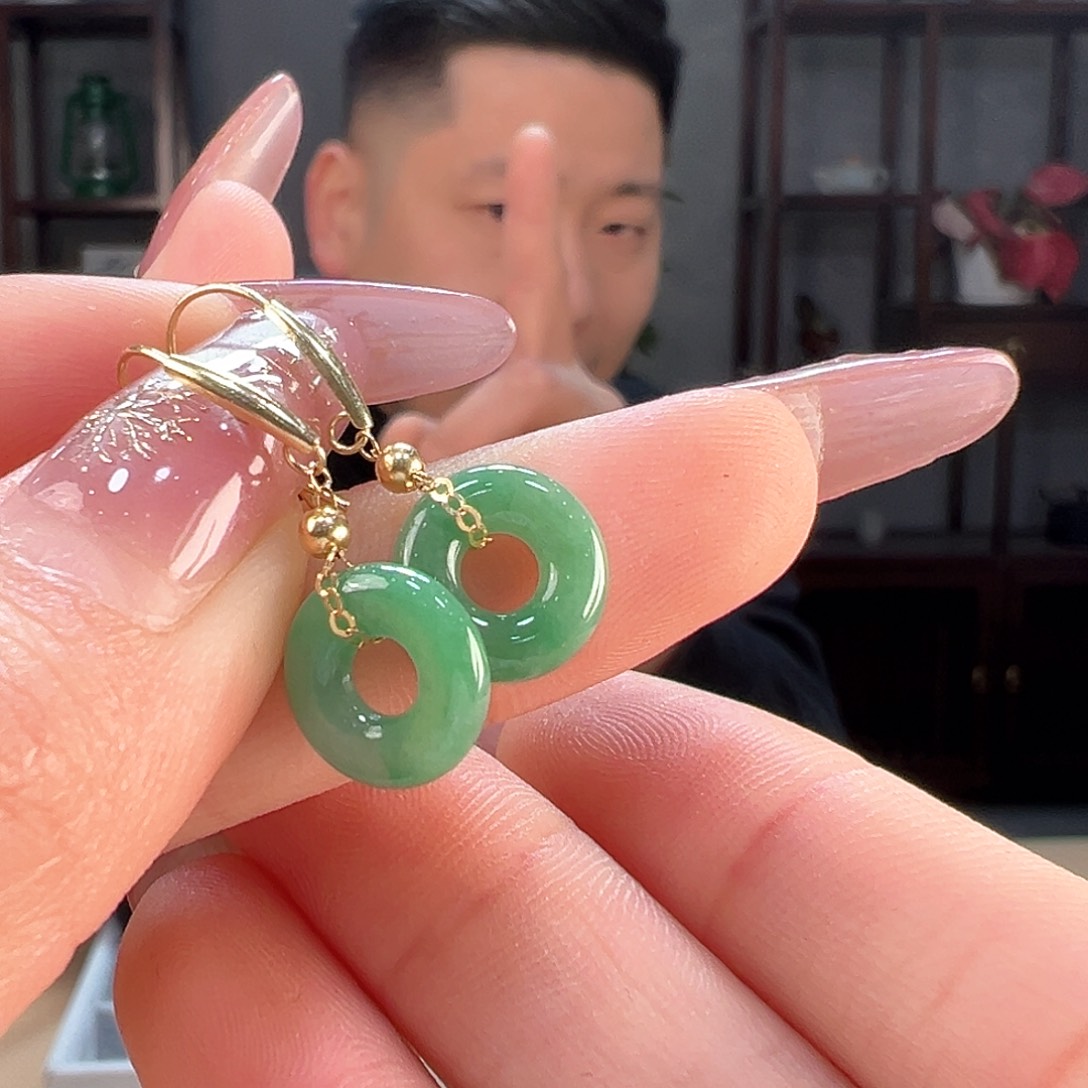 翡翠耳饰18K金镶嵌耳环7