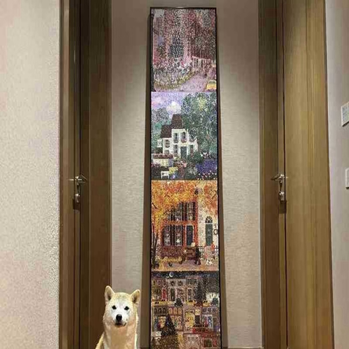 四季拼图春夏秋冬圣诞树冬灯雪景氛围感相框客厅装饰画