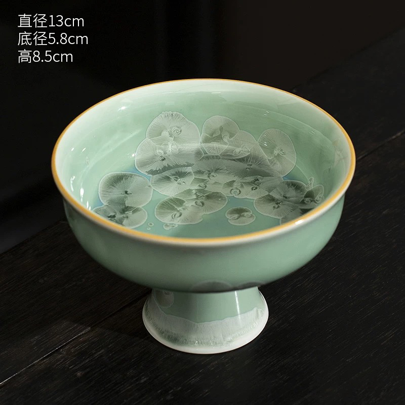 高足果盘结晶釉开片水果盘干果蜜饯碟陶瓷盘家用装饰摆件