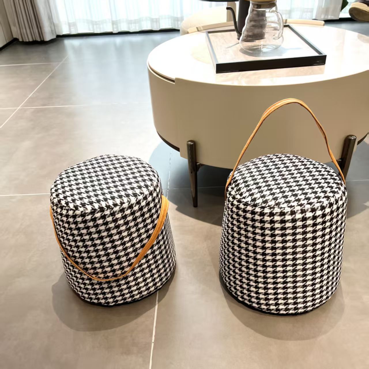 凳家用千鸟格透明色黑白色千鸟格布色