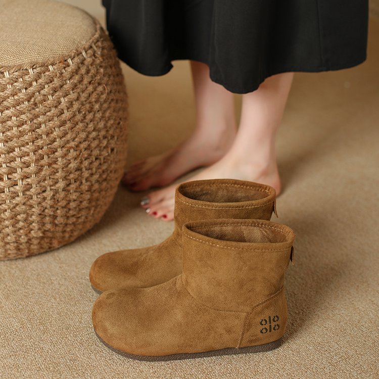 短靴女款2025新款秋冬季加棉瘦瘦绒面美拉德靴子女复古平底马丁靴