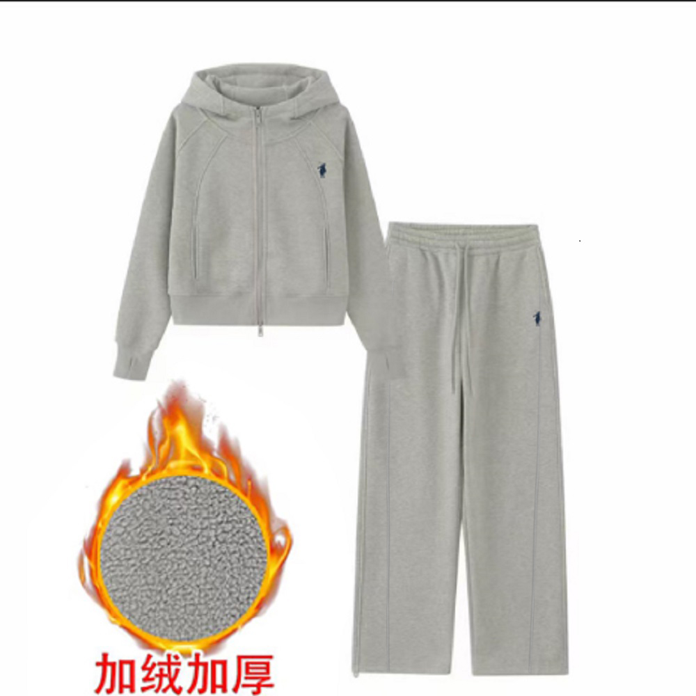 冬季加绒新款时尚套装连帽宽松长裤阔腿-5068-b