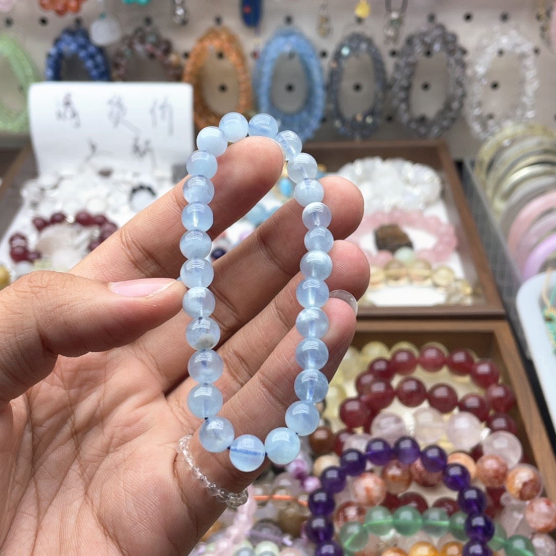 烟晶手链未镶嵌7.8咪蓝天白云海蓝宝
