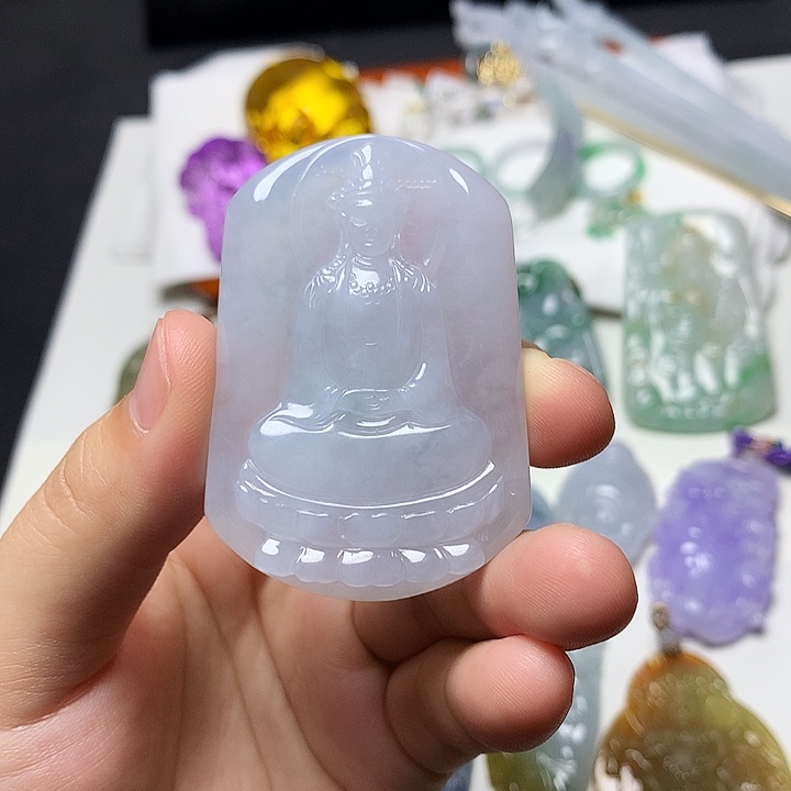 翡翠未镶嵌颈饰天然A货翡翠素衣观音