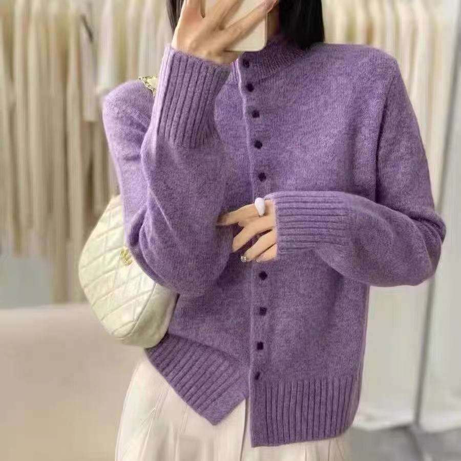 【超柔羊毛】2025秋冬半高领厚款开衫外套打底衫单排扣柔软针织毛衣