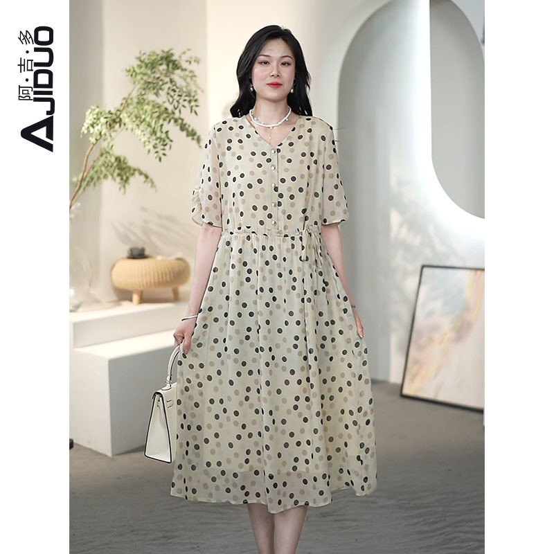法式优雅波点连衣裙女2025新款高级感宽松收腰洋气减龄气质长裙