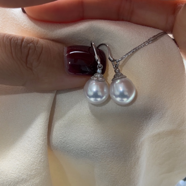 海水珍珠耳饰银S925镶嵌