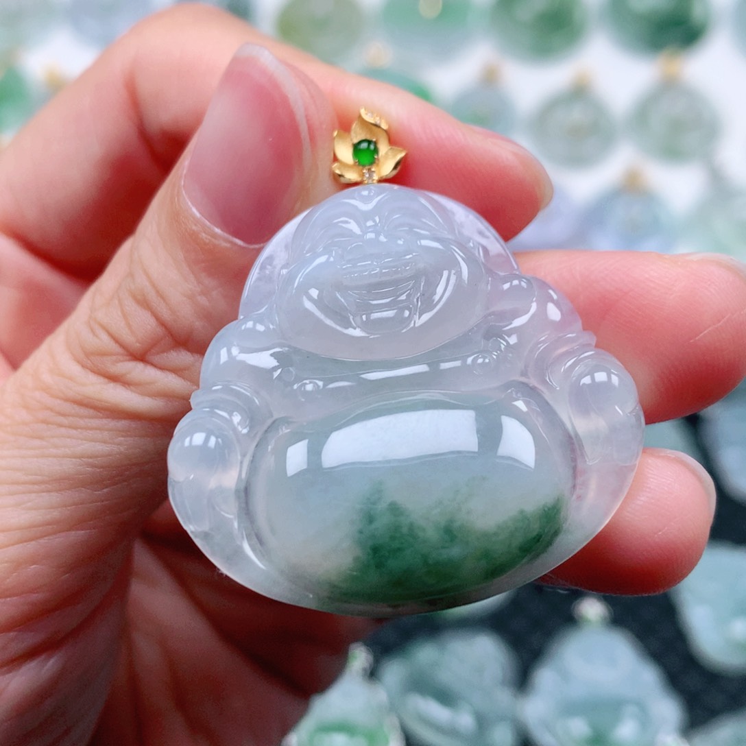 翡翠吊坠(不含链)18K金镶嵌