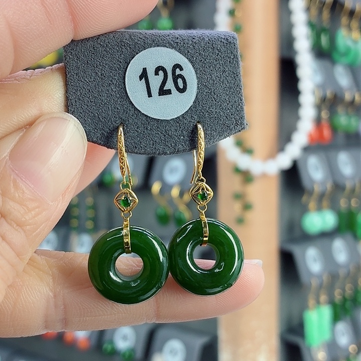 和田玉18K金镶嵌耳饰