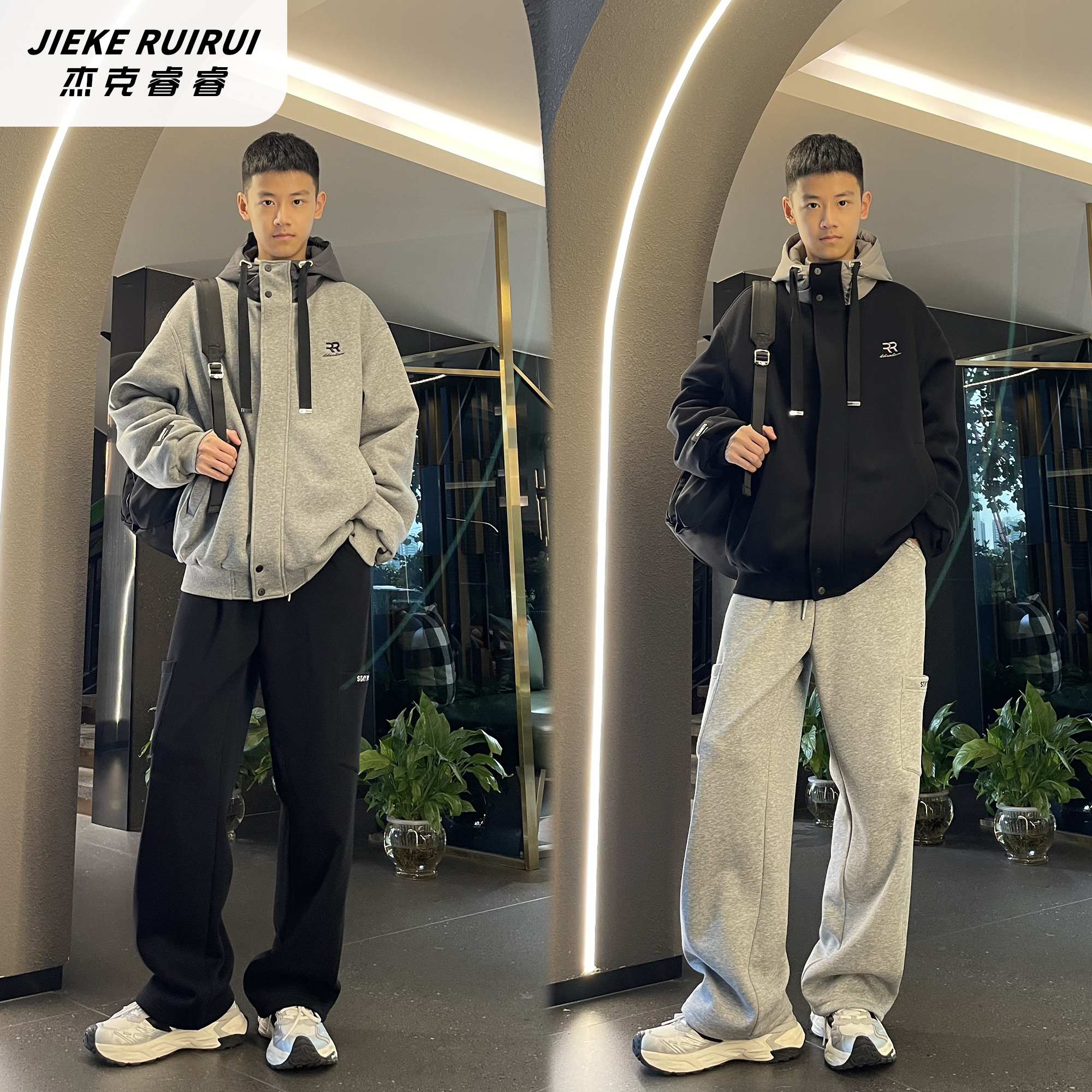 【现货-晴】冬季风卫衣夹棉外套大童亲子休闲棉服保暖外套杰克睿睿