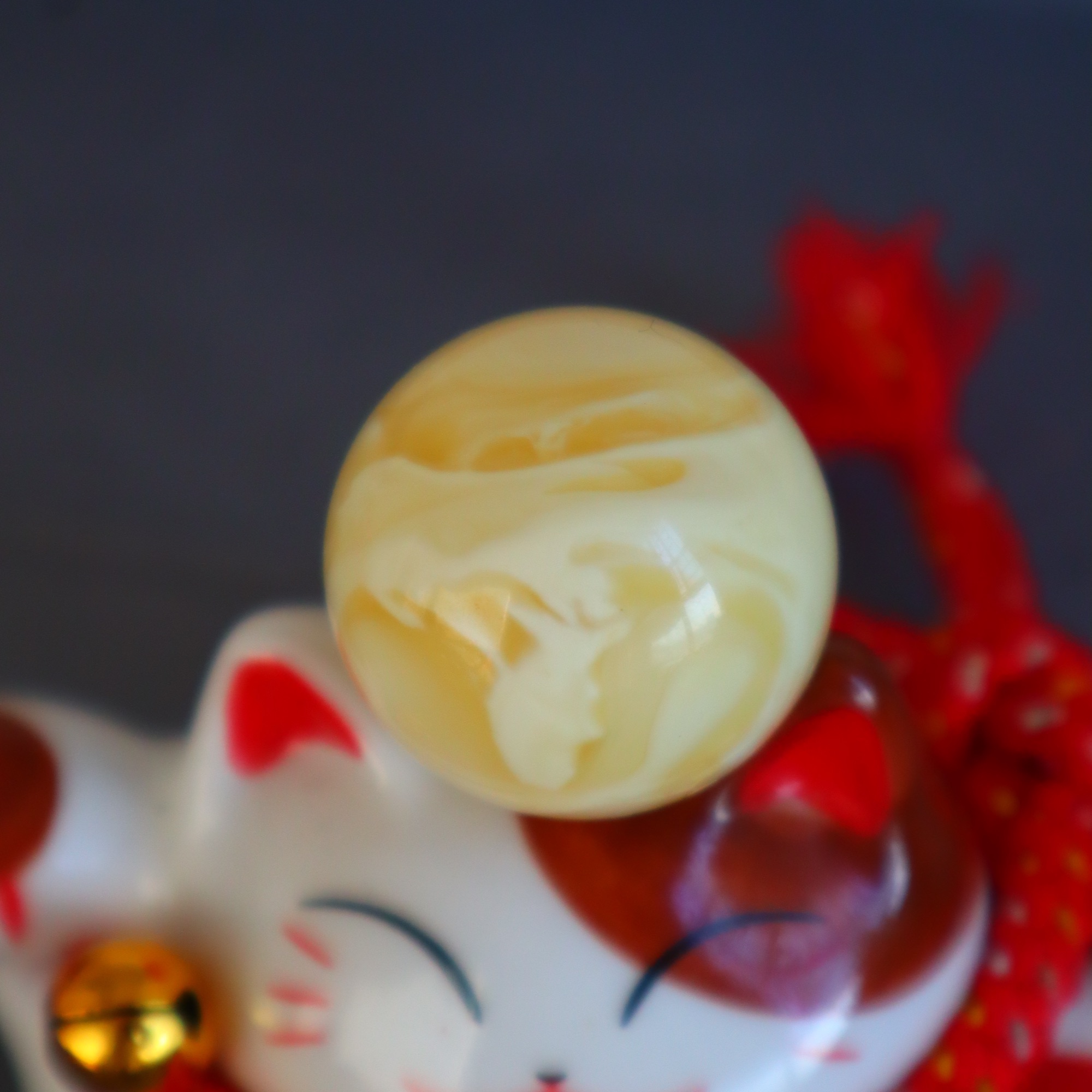 天然原矿 蜜蜡焦皮料奶橘瓷白圆珠27mm