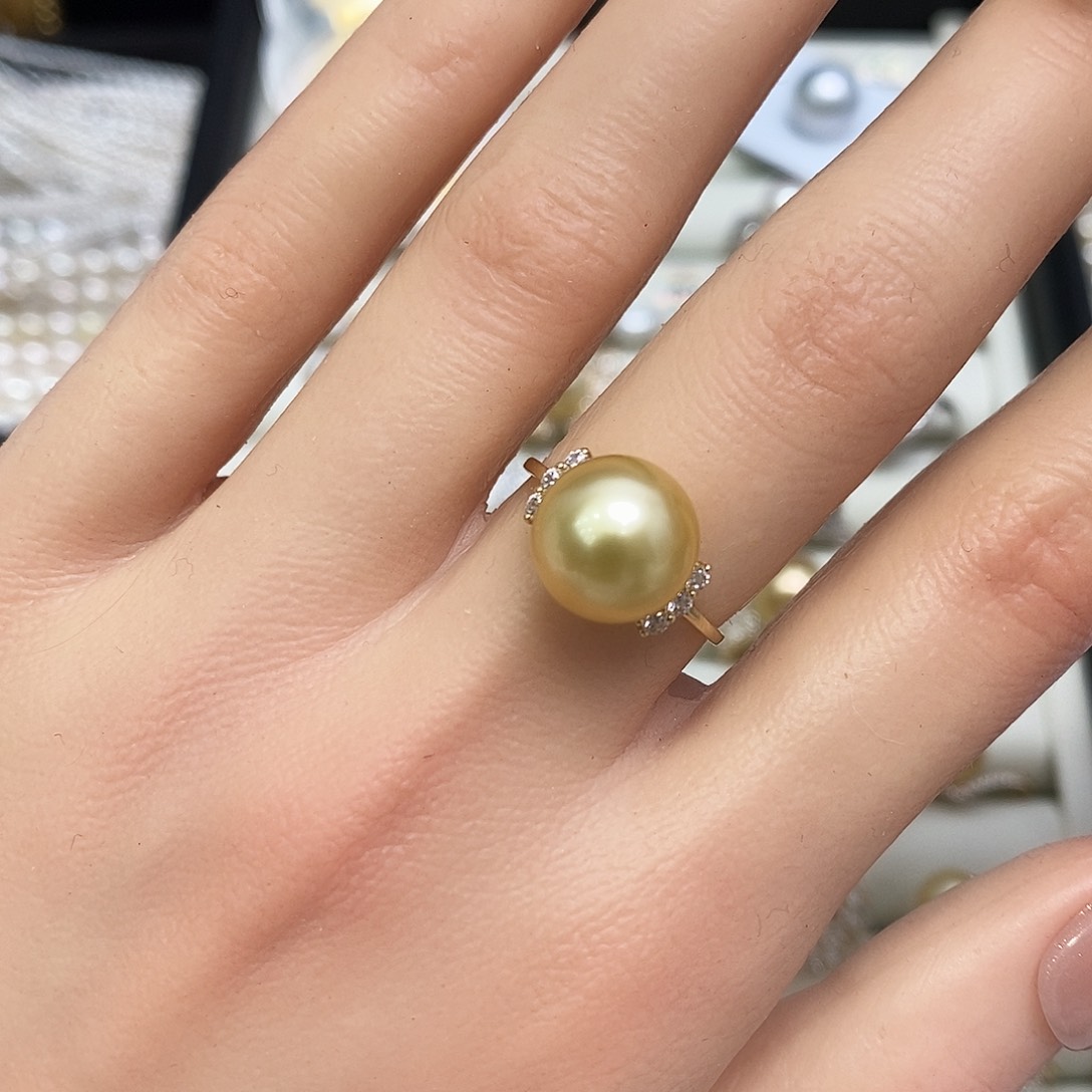 海水珍珠戒圈18K金镶嵌10-11m m