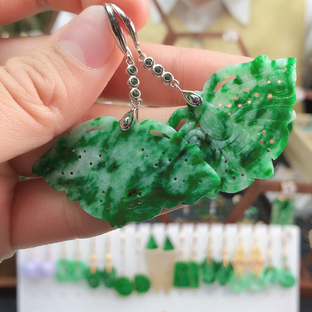 翡翠耳饰银S925镶嵌耳饰