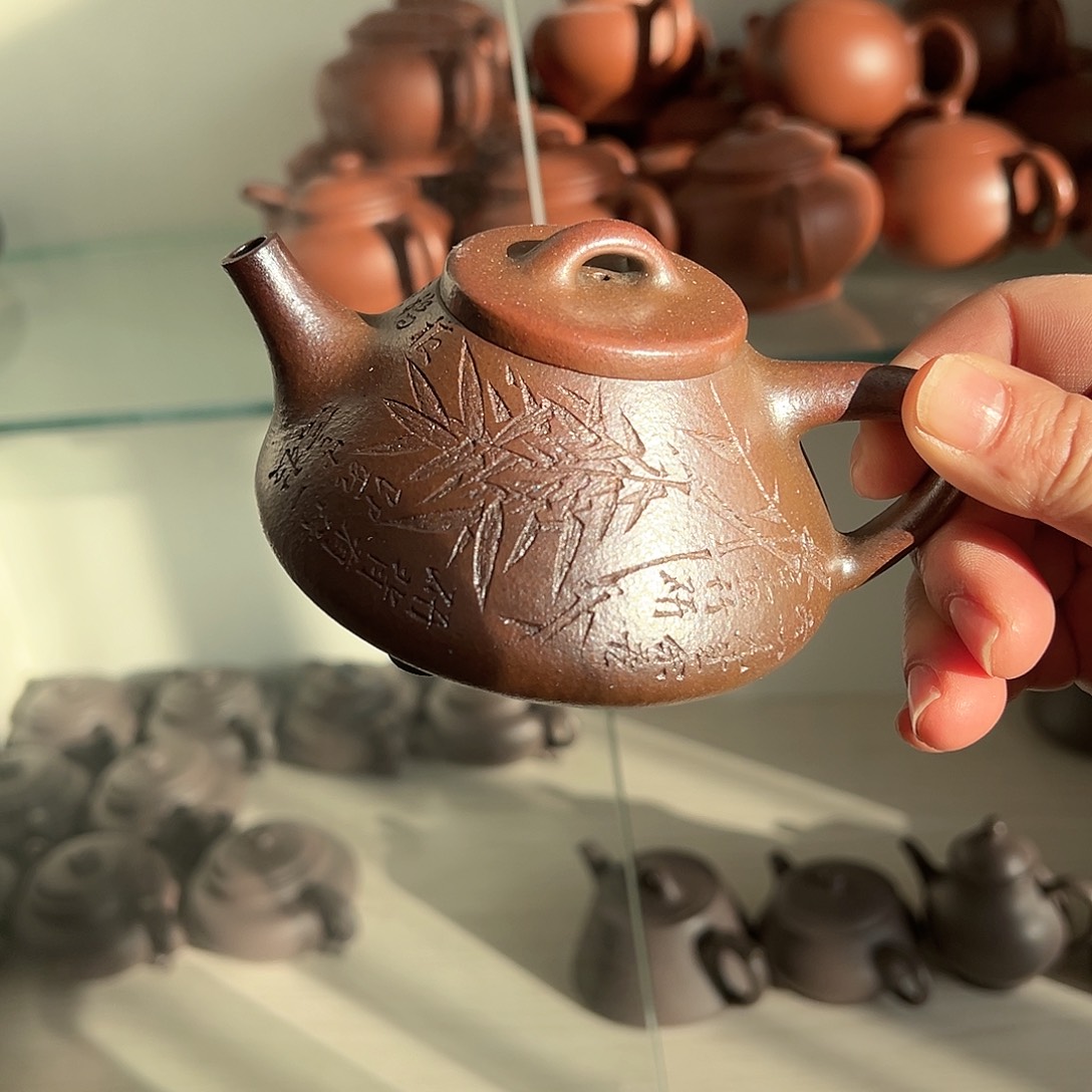 紫砂茶壶黄龙山原矿天青火痕烧225