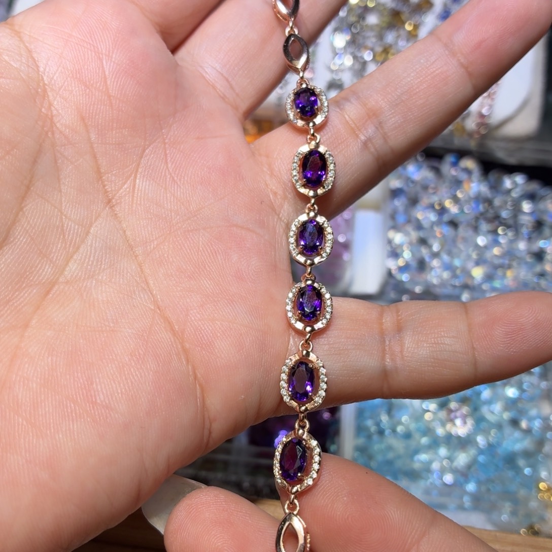 夏***酱银S925镶嵌手链紫晶