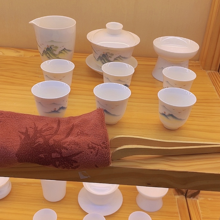 高端羊脂玉瓷茶具套装