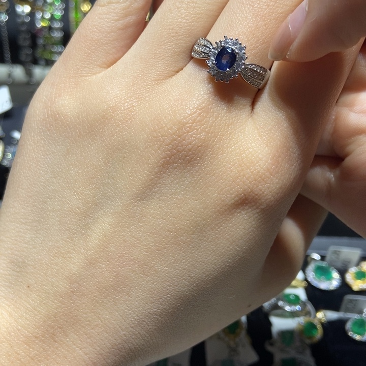 蓝宝石戒指银S925镶嵌