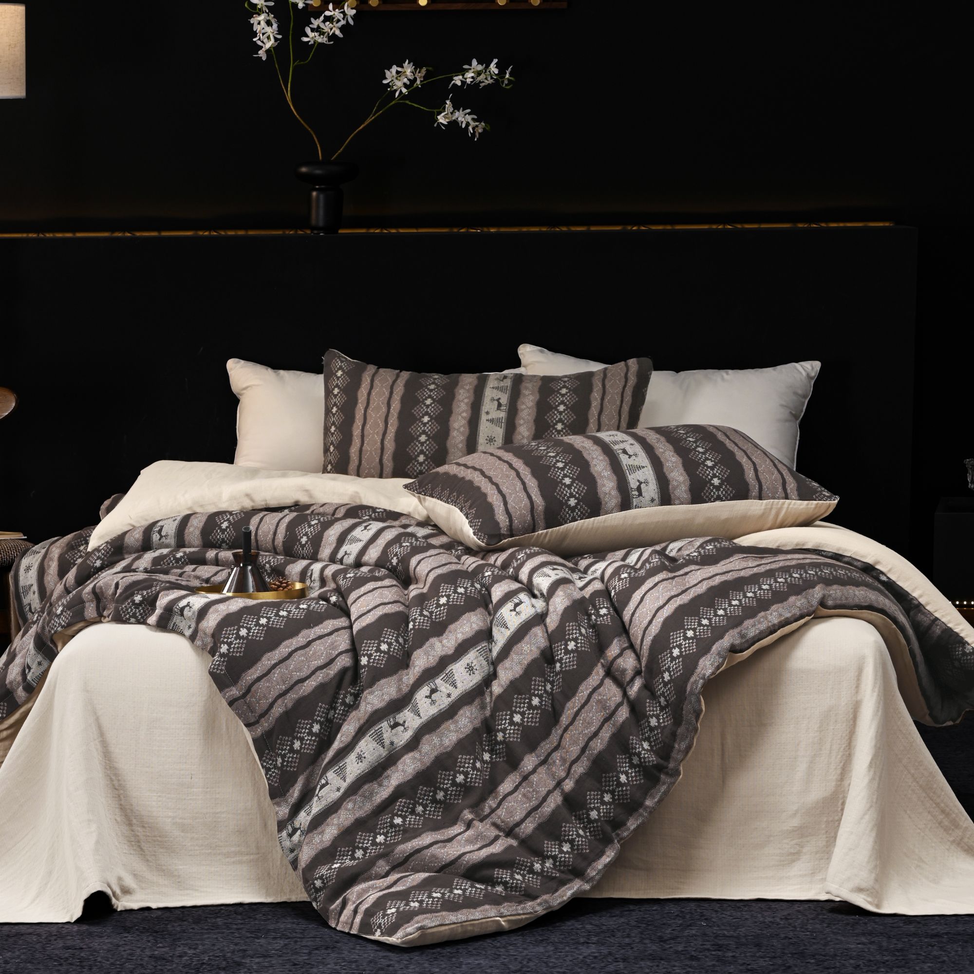 萨鹿-双层纱全棉柔软亲肤色织高奢提花被子