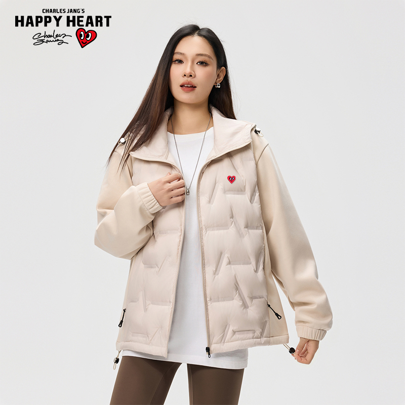 查尔斯桃心 连帽休闲百搭保暖加厚三防连帽羽绒服男女时尚秋冬