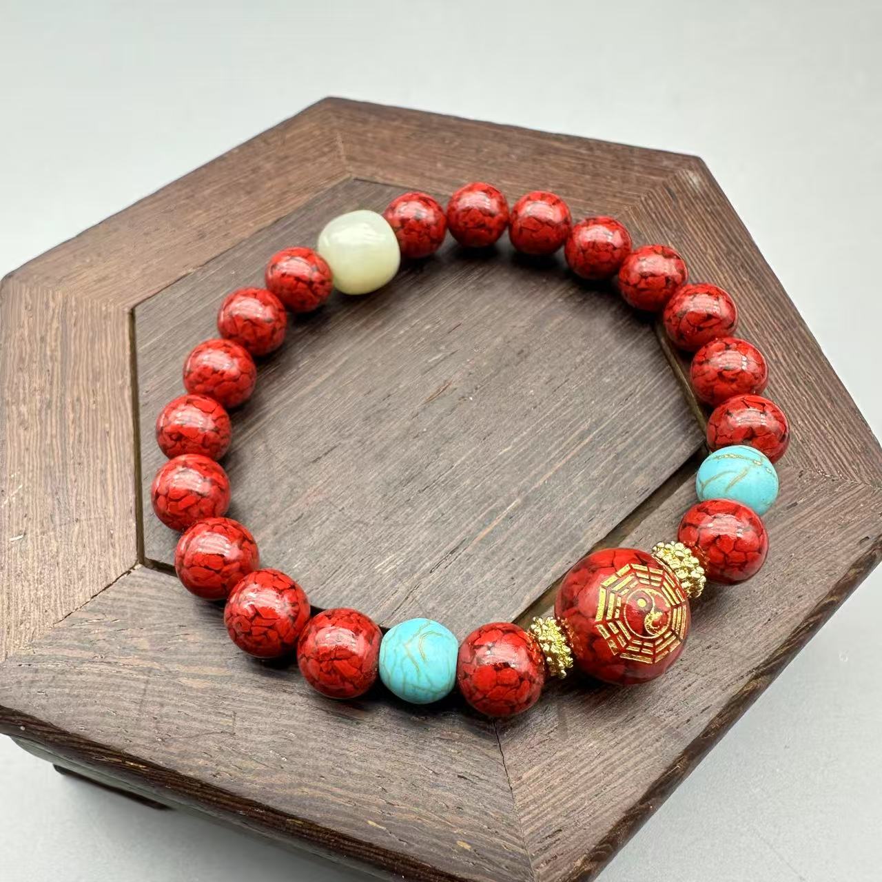 含辰砂工艺品JT257-晶体8mm配雕刻山鬼单珠单圈手串