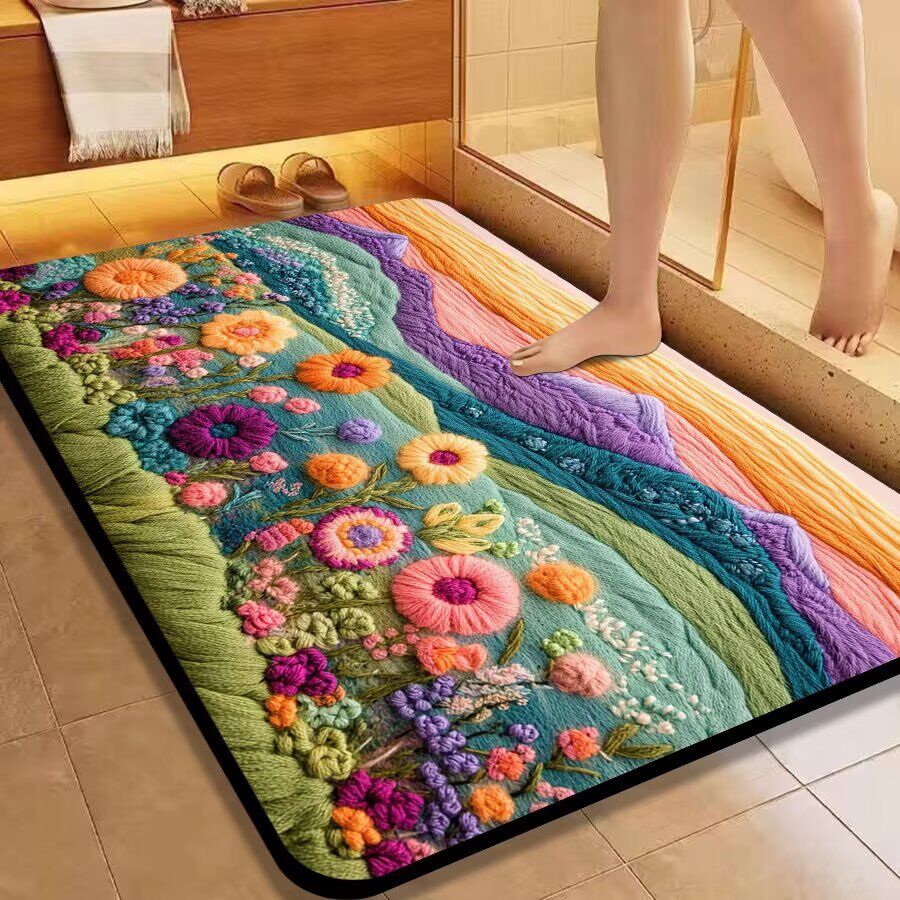 硅藻泥仿毛线编织家用垫子卫生间吸水脚垫卧室加厚地垫防滑浴室门