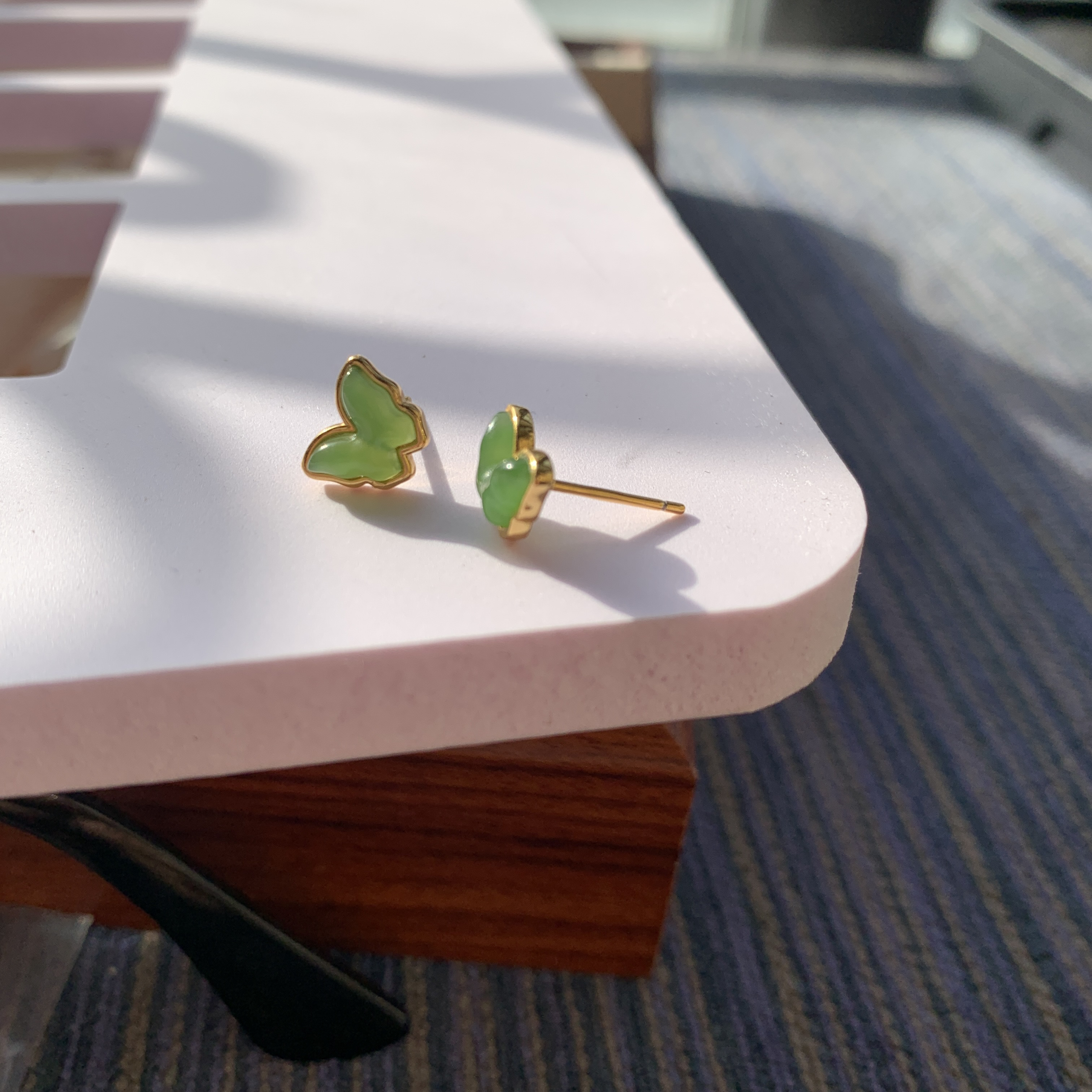 碧玉蝴蝶耳钉银镶嵌气质百搭复古时尚耳饰