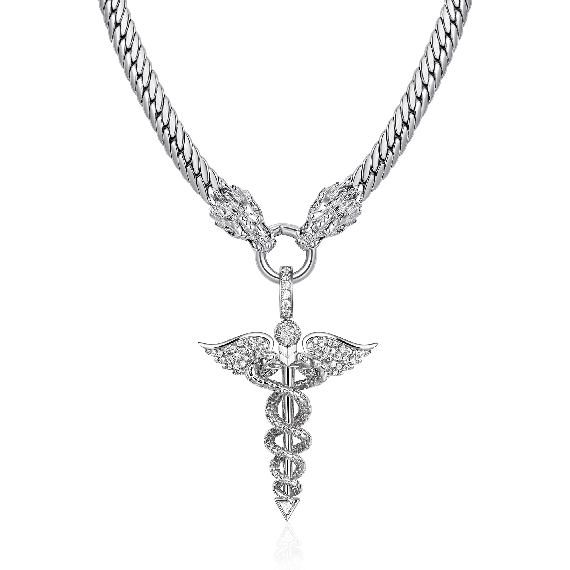 APORRO 双龙头迈阿密古巴项链+蛇年商神权杖双蛇吊坠生肖礼物礼盒